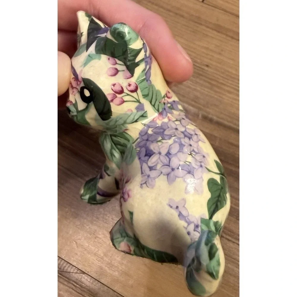 Handmade Floral Decoupage‎ Cat Figurine Made in Canada Ceramic Cottagecore Decor